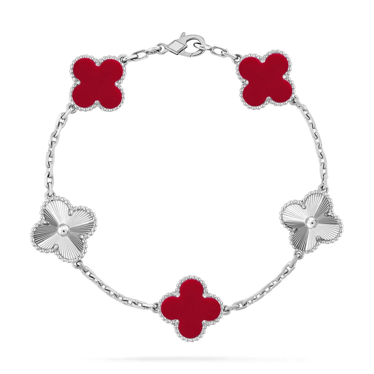 [Aetheris]LUCKY CLOVER 5-MOTIF ARMBAND – KOLLEKTION ROTER KARNEOL
