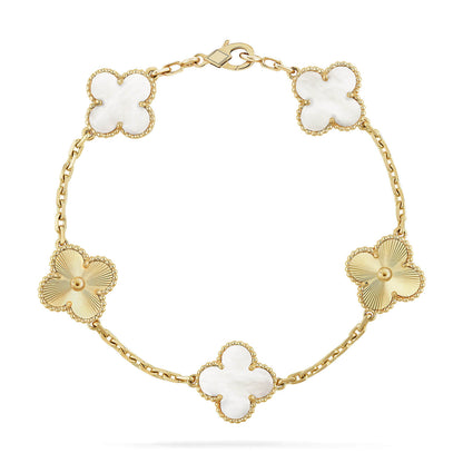 [Aetheris]LUCKY CLOVER 5-MOTIF BRACELET - WHITE MOTHER-OF-PEARL COLLECTION