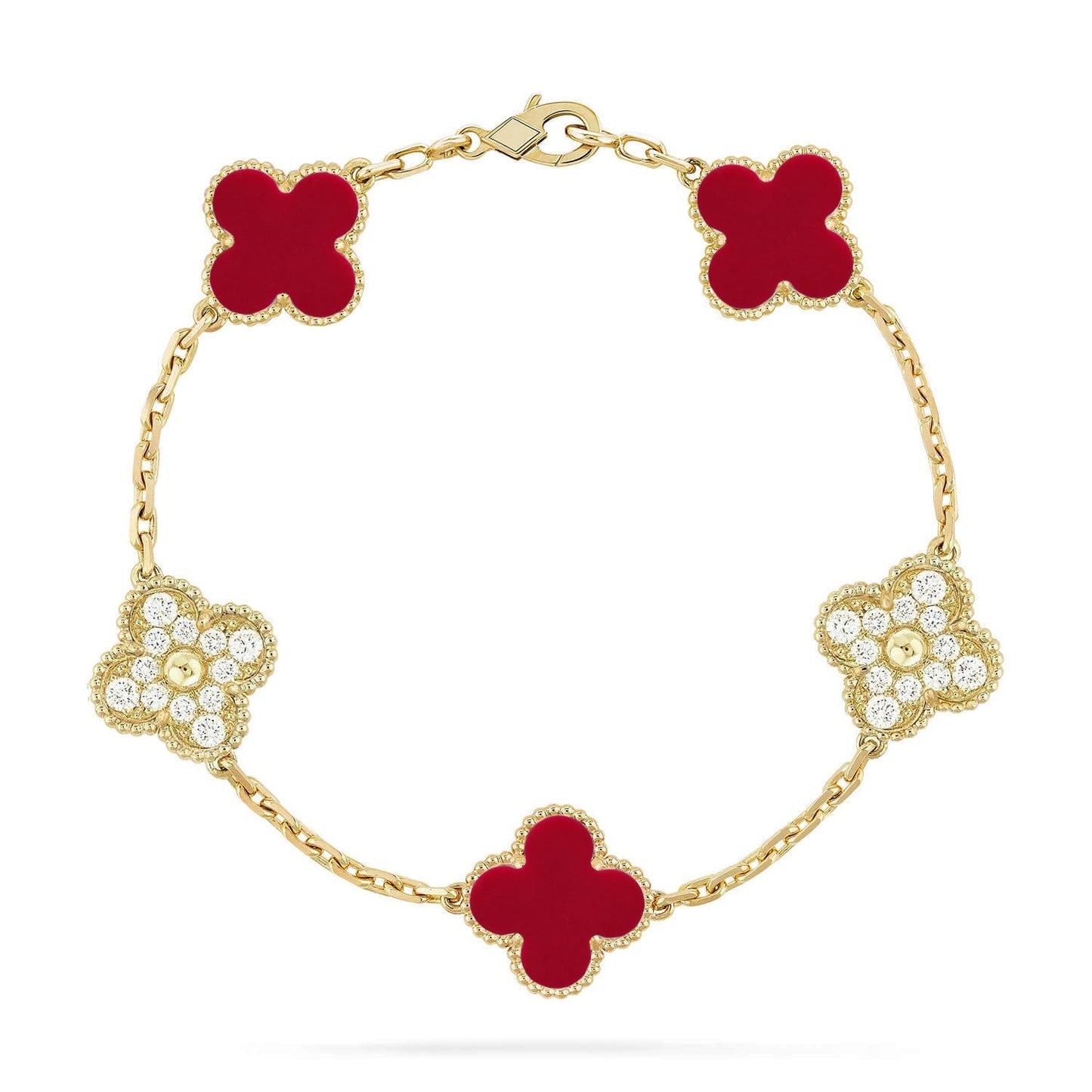 [Aetheris]LUCKY CLOVER 5-MOTIF ARMBAND – KOLLEKTION ROTER KARNEOL