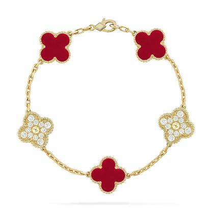 [Aetheris]LUCKY CLOVER 5-MOTIF ARMBAND – KOLLEKTION ROTER KARNEOL