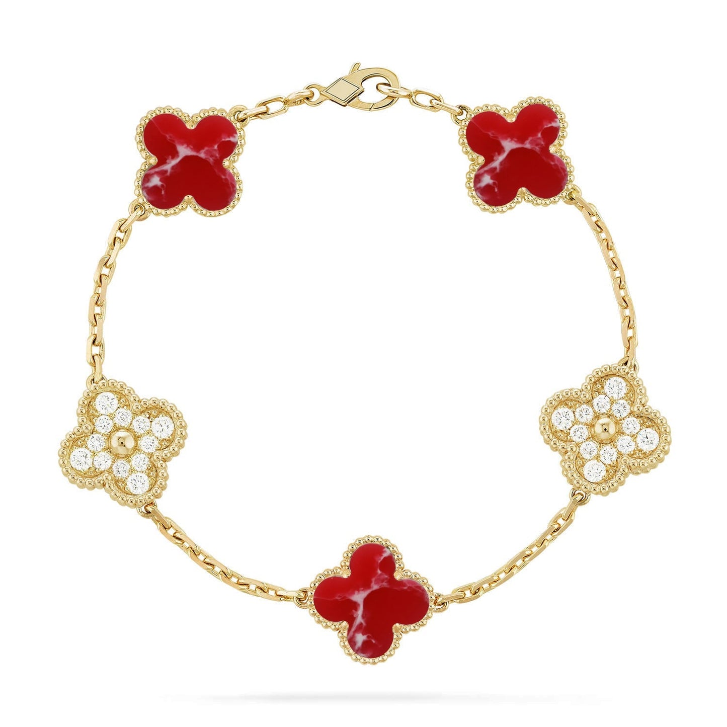 [Aetheris] LUCKY CLOVER ARMBAND MIT 5 MOTIVEN – ROTE LARIMAR-KOLLEKTION