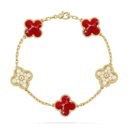 [Aetheris] LUCKY CLOVER ARMBAND MIT 5 MOTIVEN – ROTE LARIMAR-KOLLEKTION