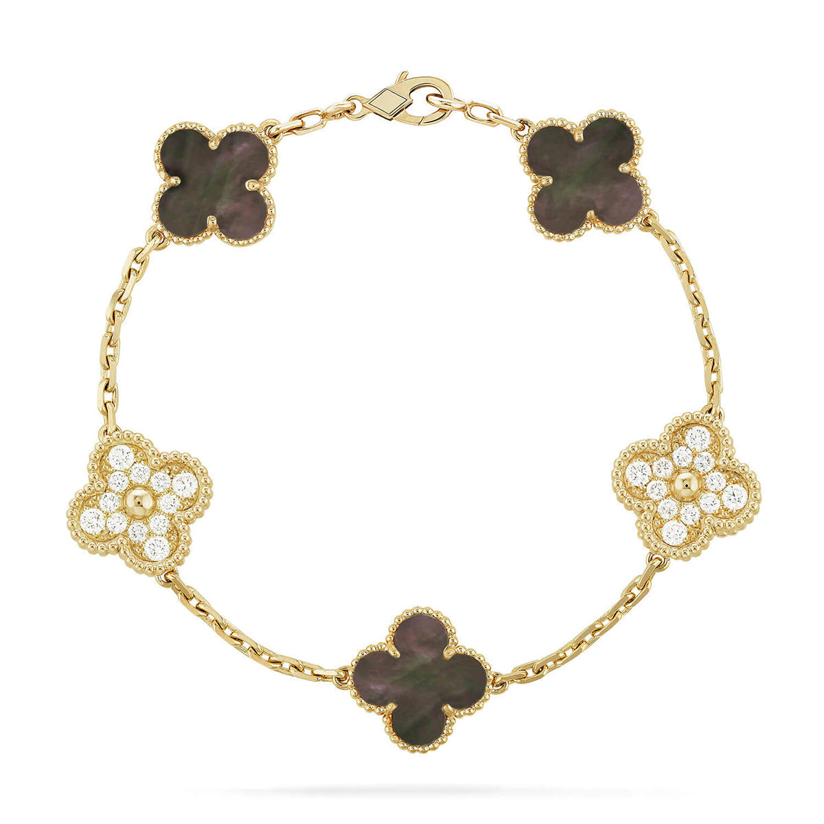 [Aetheris]LUCKY CLOVER 5-MOTIV-ARMBAND – KOLLEKTION GRAUES PERLMUTT