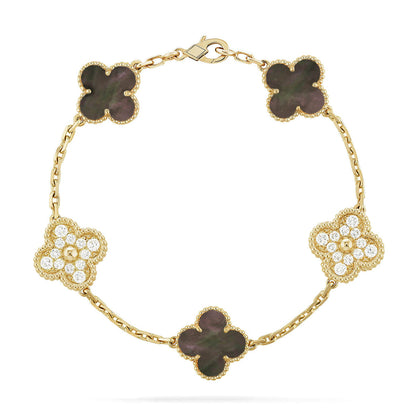[Aetheris]LUCKY CLOVER 5-MOTIV-ARMBAND – KOLLEKTION GRAUES PERLMUTT