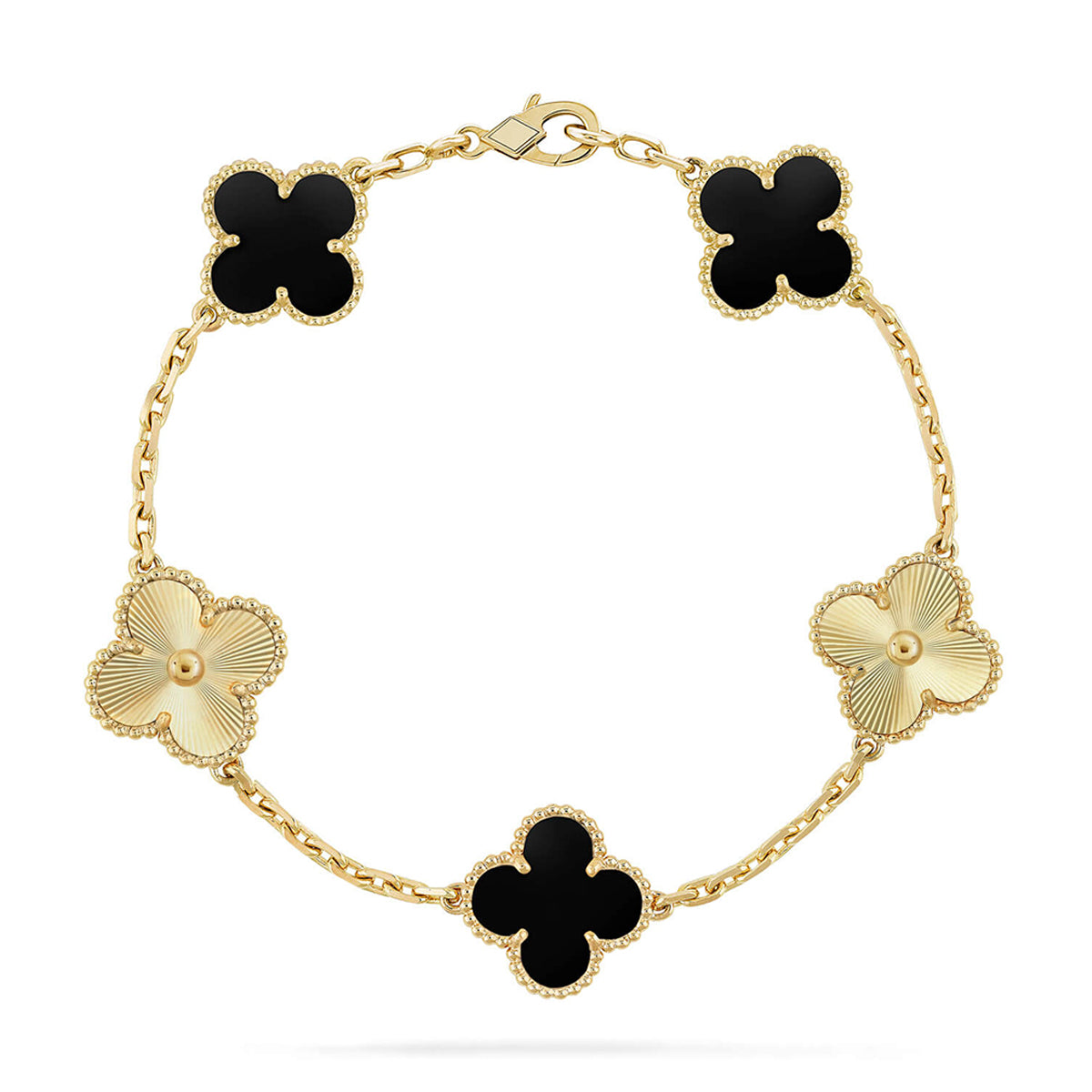 [Aetheris]LUCKY CLOVER 5-MOTIV-ARMBAND – BLACK ONYX KOLLEKTION