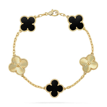 [Aetheris]LUCKY CLOVER 5-MOTIV-ARMBAND – BLACK ONYX KOLLEKTION
