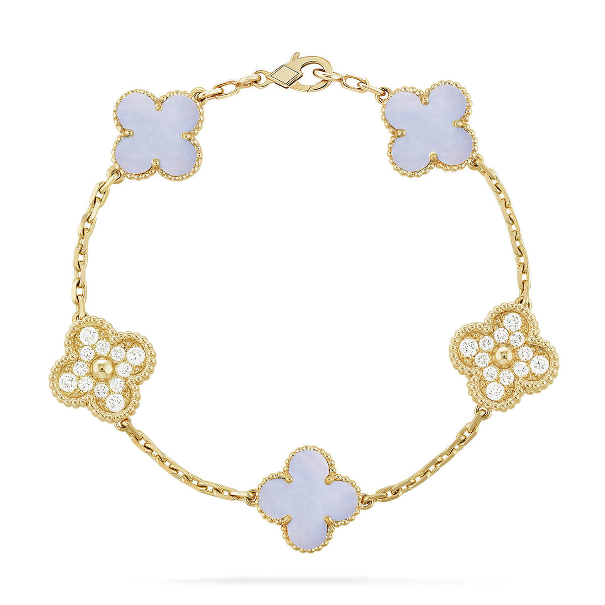[Aetheris] LUCKY CLOVER 5-MOTIV-ARMREIF - PURPUR CHALCEDON KOLLEKTION