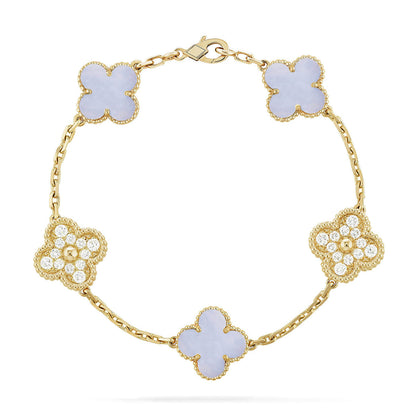 [Aetheris] LUCKY CLOVER 5-MOTIV-ARMREIF - PURPUR CHALCEDON KOLLEKTION