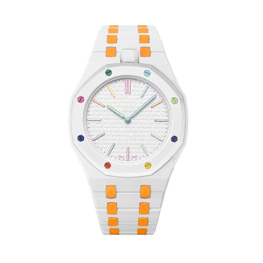 [Aetheris]OAK POP EXCLUSIVE WHITE AND ORANGE BIOCERAMIC STRAP