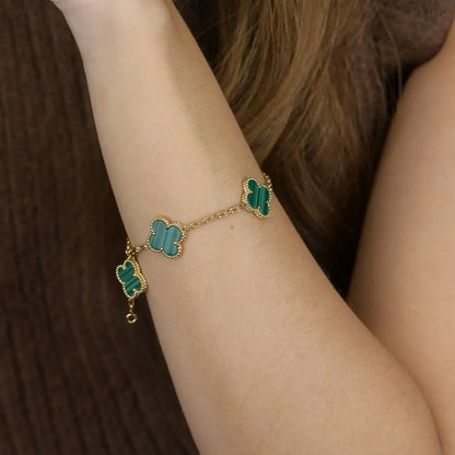 [Aetheris]LUCKY CLOVER 5-MOTIF BRACELET - MALACHITE COLLECTION