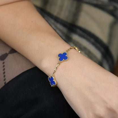 [Aetheris]GLÜCKKLEE-ARMBAND MIT 5 MOTIVEN – BLAUE-ACHAT-KOLLEKTION