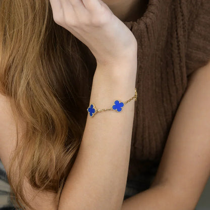 [Aetheris]GLÜCKKLEE-ARMBAND MIT 5 MOTIVEN – BLAUE-ACHAT-KOLLEKTION