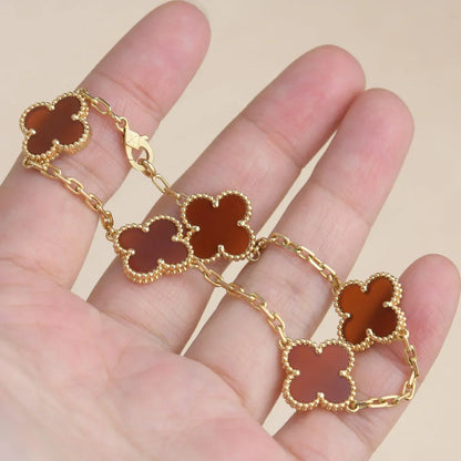 [Aetheris]LUCKY CLOVER 5-MOTIF ARMBAND – KOLLEKTION ROTER KARNEOL