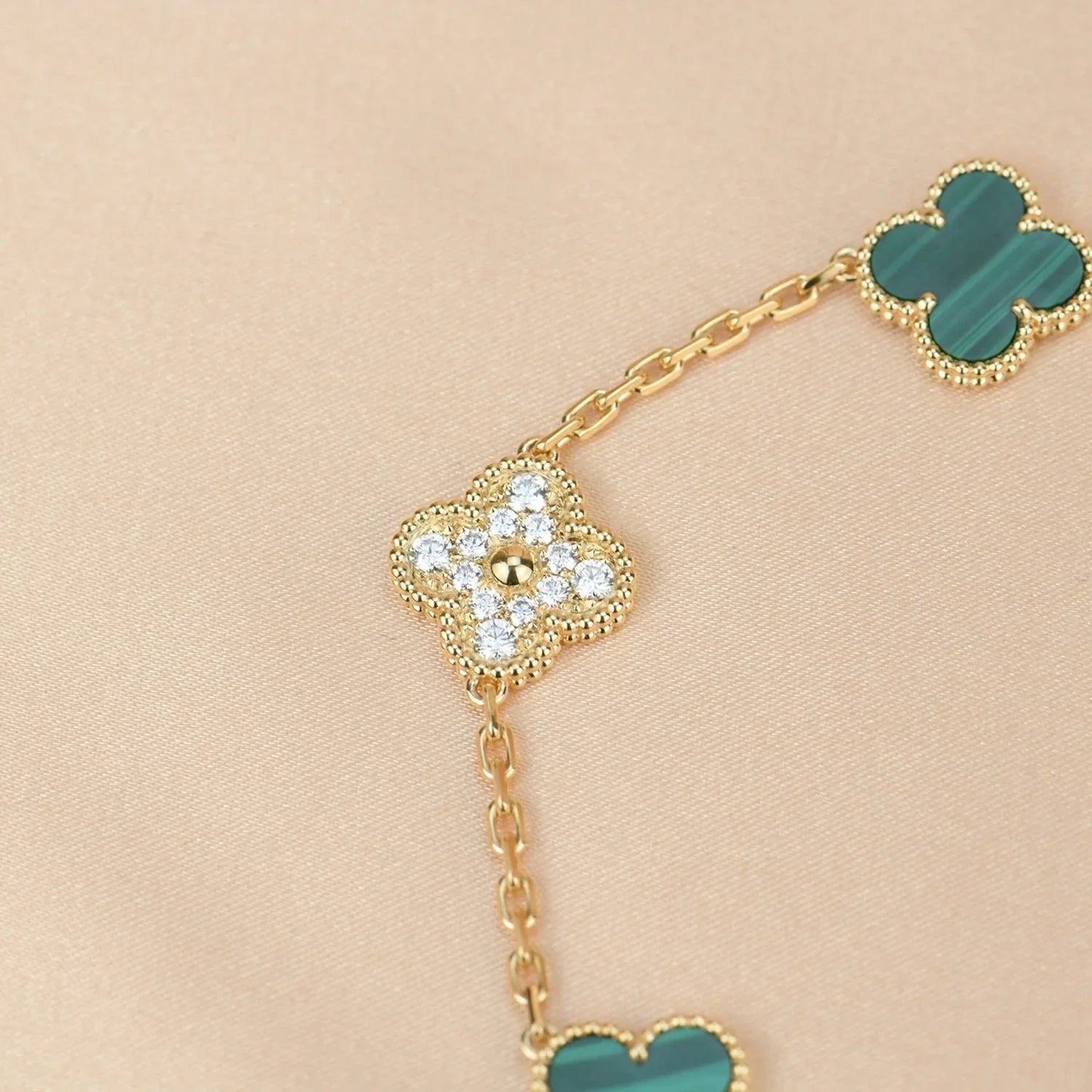 [Aetheris]LUCKY CLOVER 5-MOTIF BRACELET - MALACHITE COLLECTION