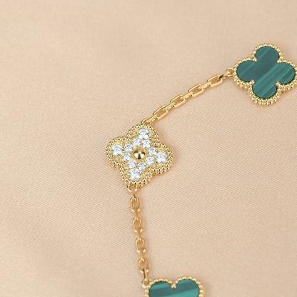 [Aetheris]LUCKY CLOVER 5-MOTIF BRACELET - MALACHITE COLLECTION