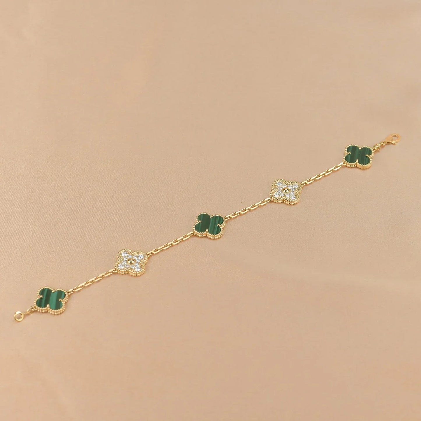 [Aetheris]LUCKY CLOVER 5-MOTIF BRACELET - MALACHITE COLLECTION