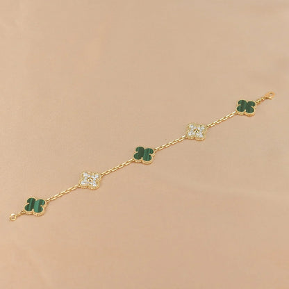 [Aetheris]LUCKY CLOVER 5-MOTIF BRACELET - MALACHITE COLLECTION