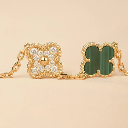[Aetheris]LUCKY CLOVER 5-MOTIF BRACELET - MALACHITE COLLECTION