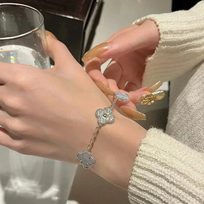 [Aetheris] LUCKY CLOVER 5-MOTIV-ARMREIF - PURPUR CHALCEDON KOLLEKTION