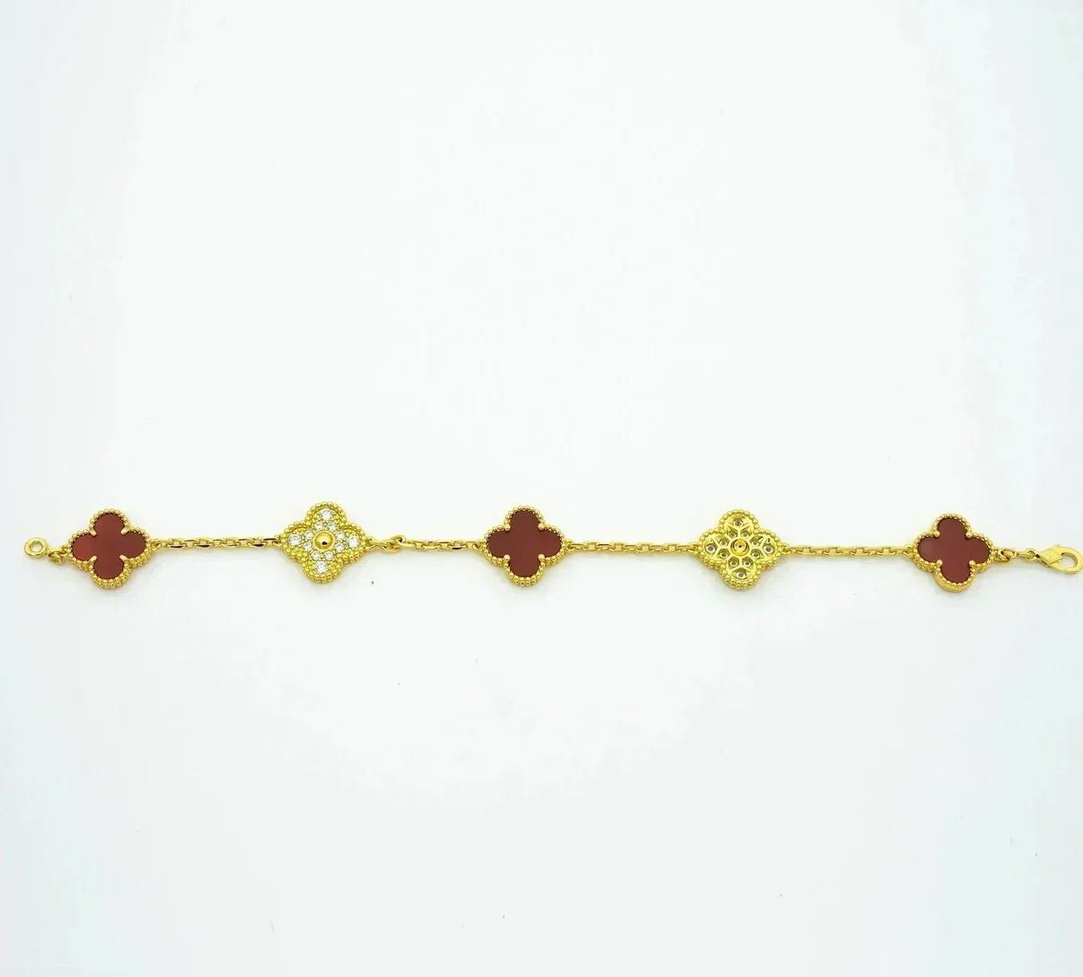 [Aetheris]LUCKY CLOVER 5-MOTIF ARMBAND – KOLLEKTION ROTER KARNEOL