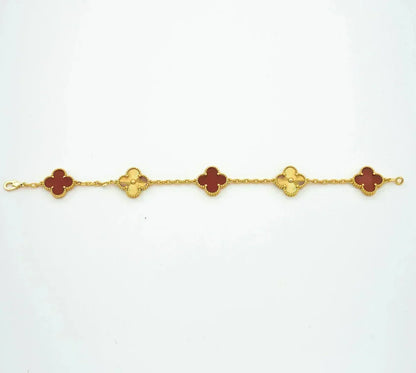 [Aetheris]LUCKY CLOVER 5-MOTIF ARMBAND – KOLLEKTION ROTER KARNEOL