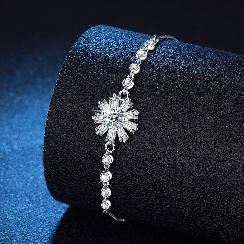 [Aetheris]STRAHLENDES EISIGES KRISTALL-SONNENBLUMEN-MOISSANIT-ARMBAND