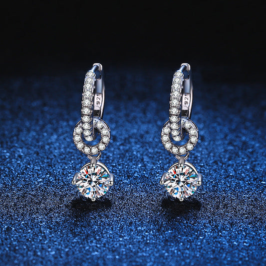 [Aetheris]INTERLOCKING DOUBLE RING MOISSANITE DROP EARRINGS