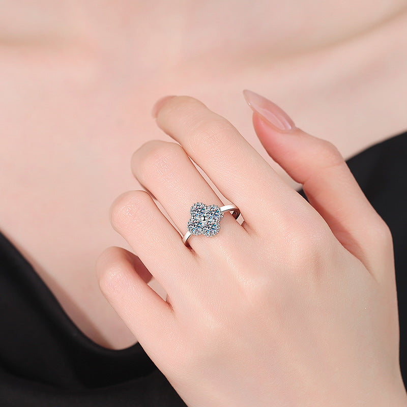 [Aetheris]ELEGANTER VIERBLÄTTRIGER KLEE MOISSANIT RING