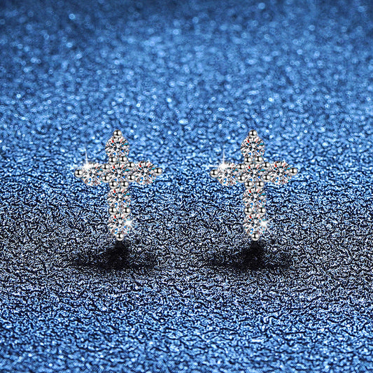 [Aetheris]SPARKLING CROSS MOISSANITE STUD EARRINGS