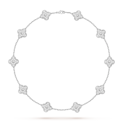 [Aetheris]CLASSIC LUCKY 10-MOTIF CLOVER NECKLACE WHITE GOLD COLLECTION