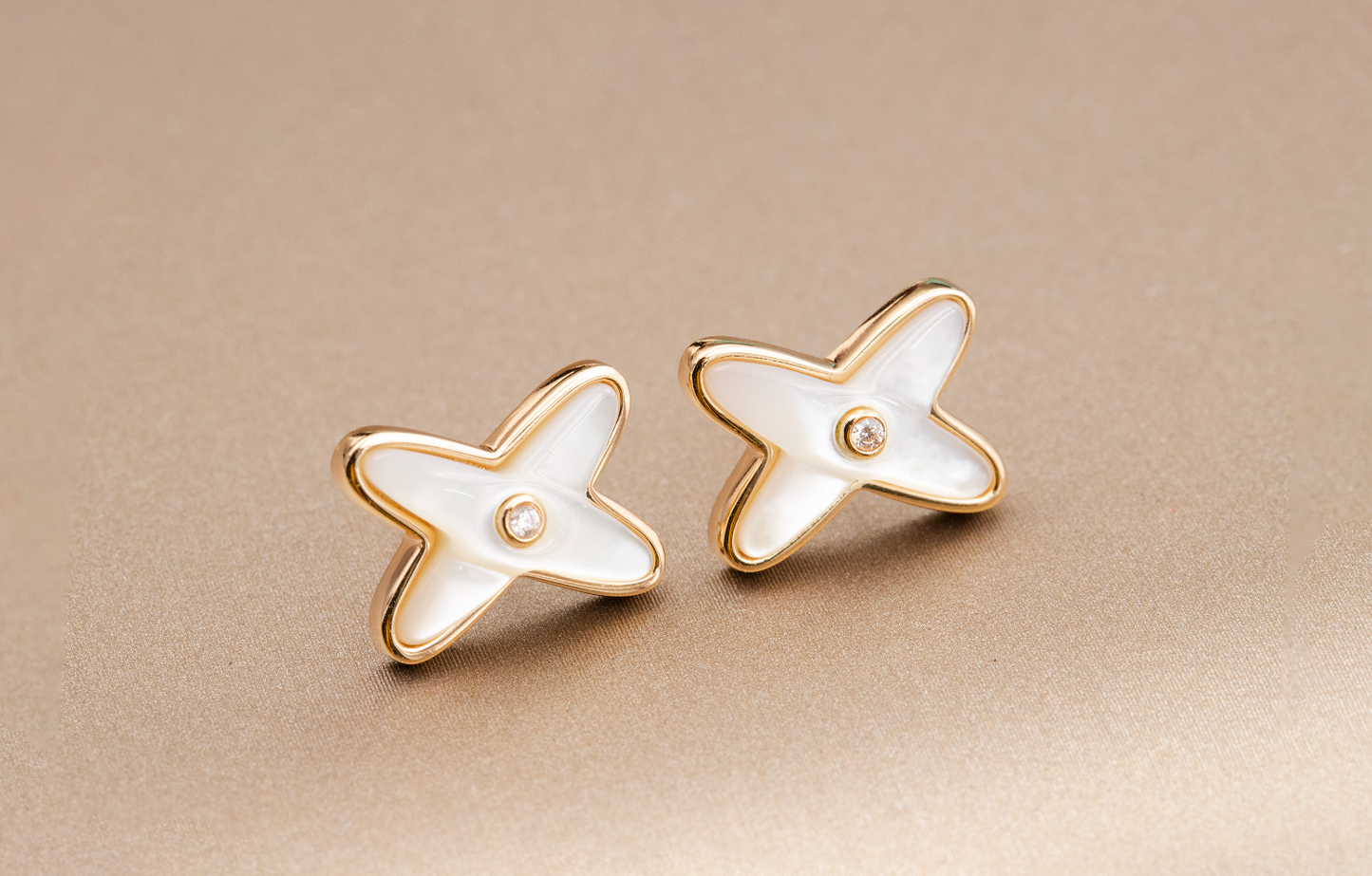 [Aetheris]JEUX DE WHITE MOP ROSE GOLD DIAMOND EARRINGS
