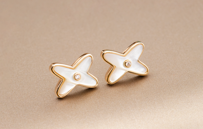 [Aetheris]JEUX DE WHITE MOP ROSE GOLD DIAMOND EARRINGS