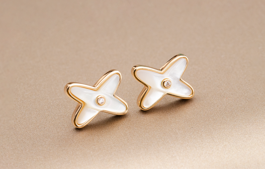 [Aetheris]JEUX DE WHITE MOP ROSE GOLD DIAMOND EARRINGS