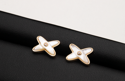 [Aetheris]JEUX DE WHITE MOP ROSE GOLD DIAMOND EARRINGS