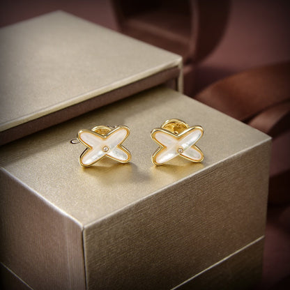 [Aetheris]JEUX DE WHITE MOP GOLD DIAMOND EARRINGS