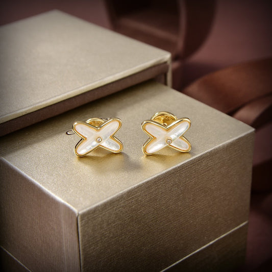 [Aetheris]JEUX DE WHITE MOP GOLD DIAMOND EARRINGS