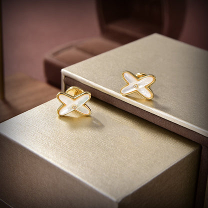 [Aetheris]JEUX DE WHITE MOP GOLD DIAMOND EARRINGS