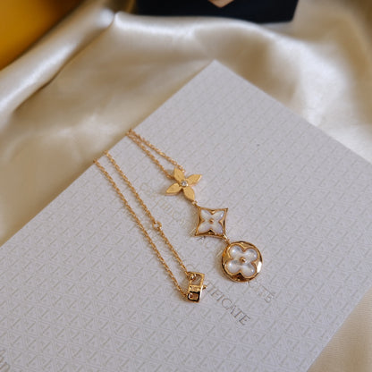 [Aetheris]COLOR BLOSSOM LARIAT HALSKETTE ROSEGOLD WEISSES PERLMUTT UND DIAMANT