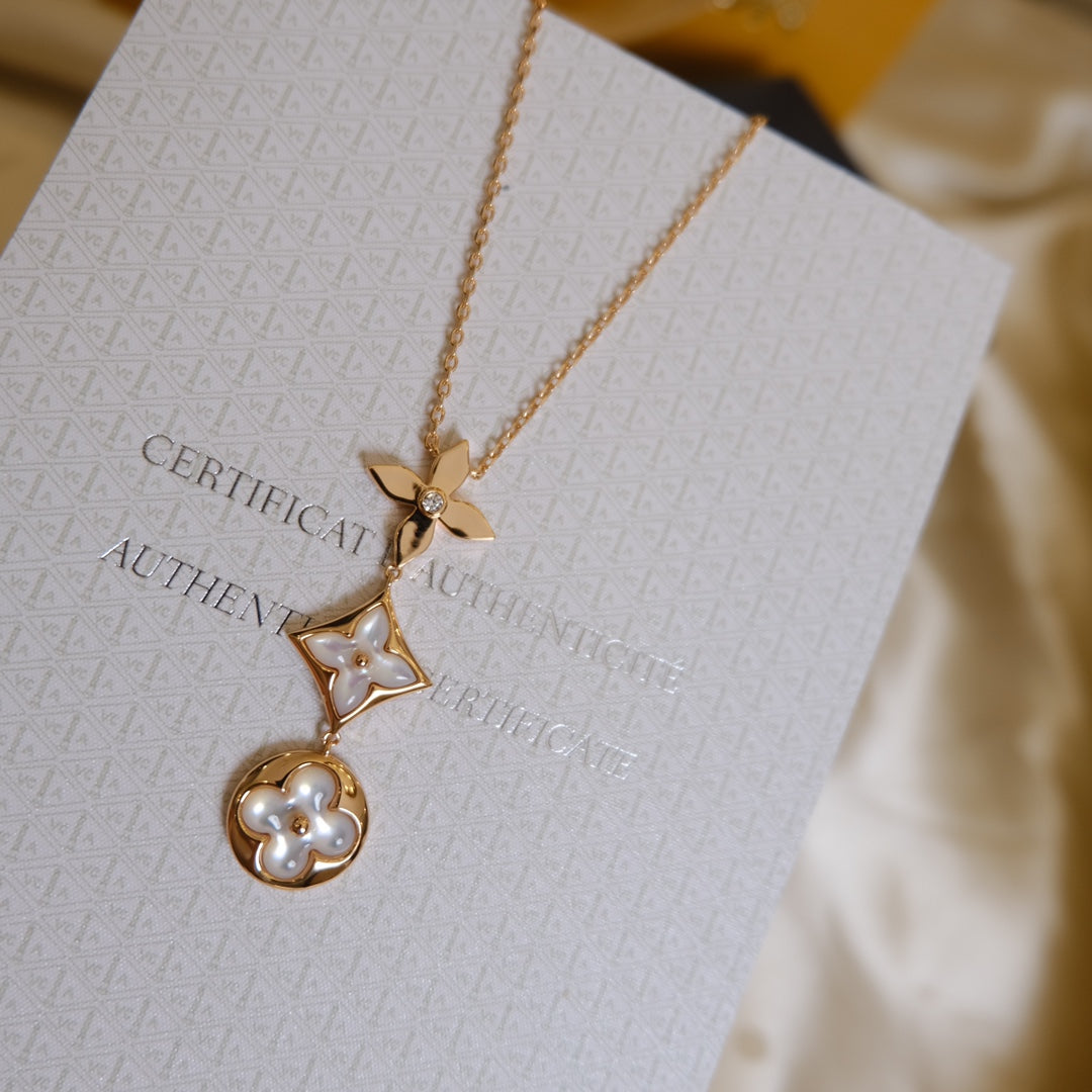 [Aetheris]COLOR BLOSSOM LARIAT HALSKETTE ROSEGOLD WEISSES PERLMUTT UND DIAMANT