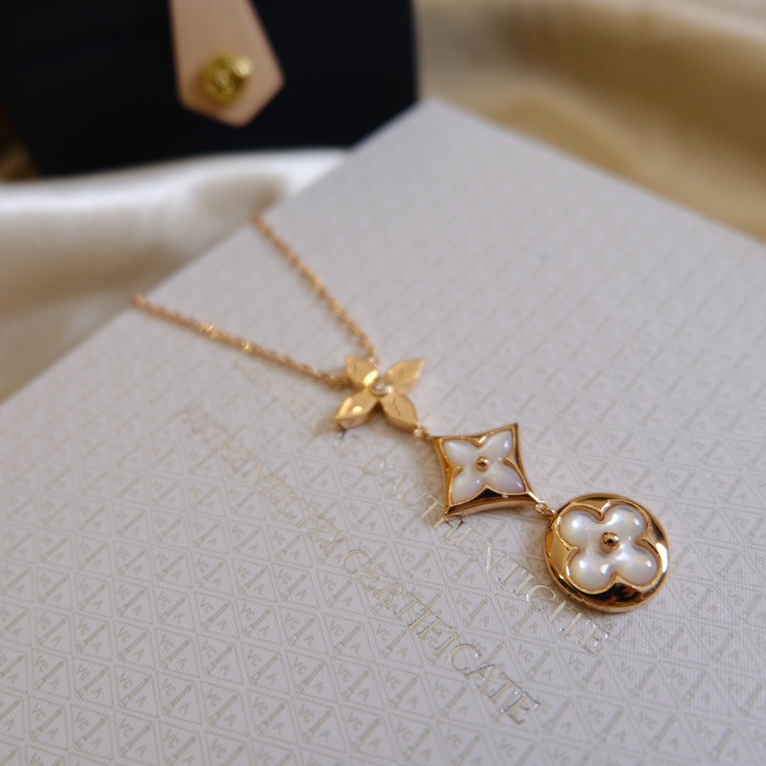 [Aetheris]COLOR BLOSSOM LARIAT HALSKETTE ROSEGOLD WEISSES PERLMUTT UND DIAMANT
