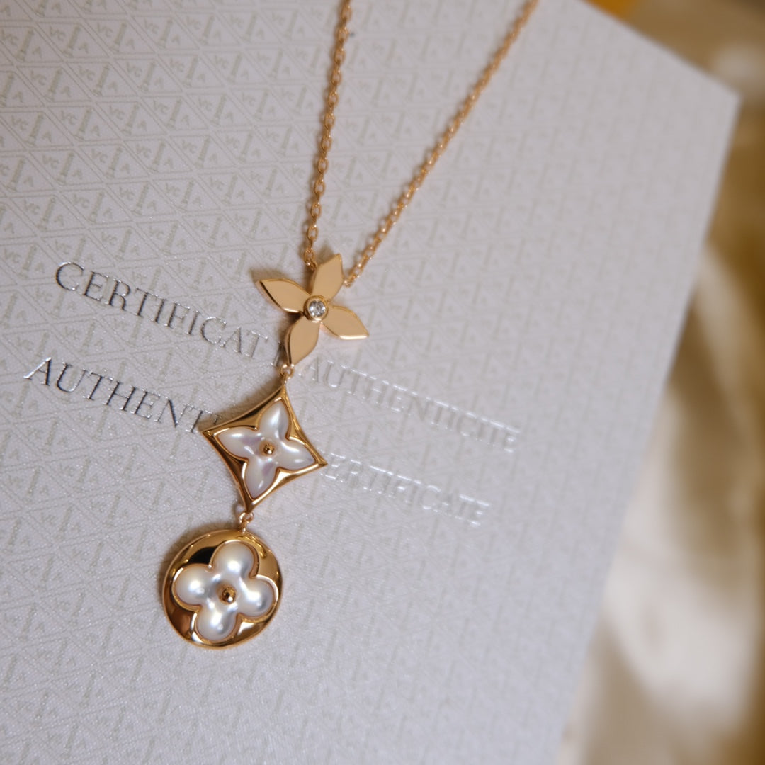 [Aetheris]COLOR BLOSSOM LARIAT HALSKETTE ROSEGOLD WEISSES PERLMUTT UND DIAMANT