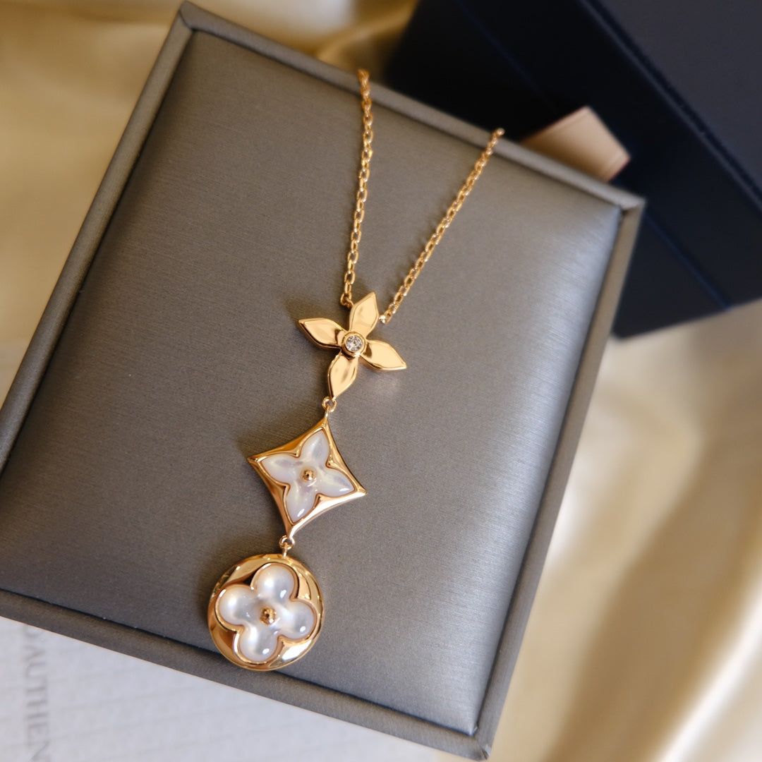 [Aetheris]COLOR BLOSSOM LARIAT HALSKETTE ROSEGOLD WEISSES PERLMUTT UND DIAMANT