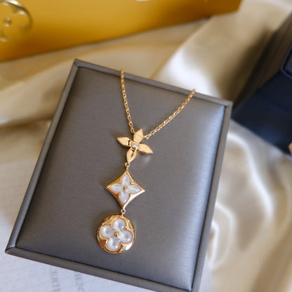 [Aetheris]COLOR BLOSSOM LARIAT HALSKETTE ROSEGOLD WEISSES PERLMUTT UND DIAMANT