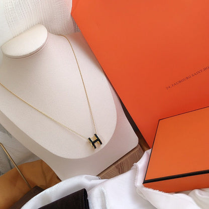 [Aetheris]HM CLIC BLACK ENAMEL GOLD NECKLACE