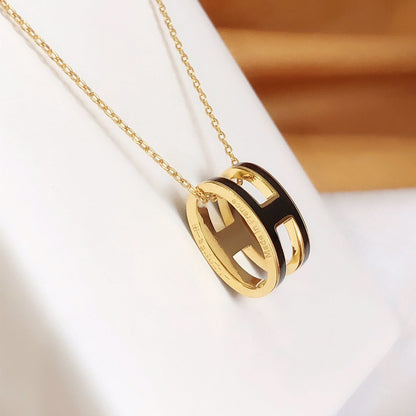 [Aetheris]HM CLIC BLACK ENAMEL GOLD NECKLACE