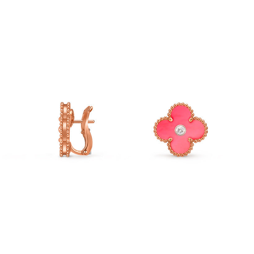 [Aetheris]15MM KLEEBLÜTEN OHRSTECKER DIAMANT-ROSÉGOLD KOLLEKTION