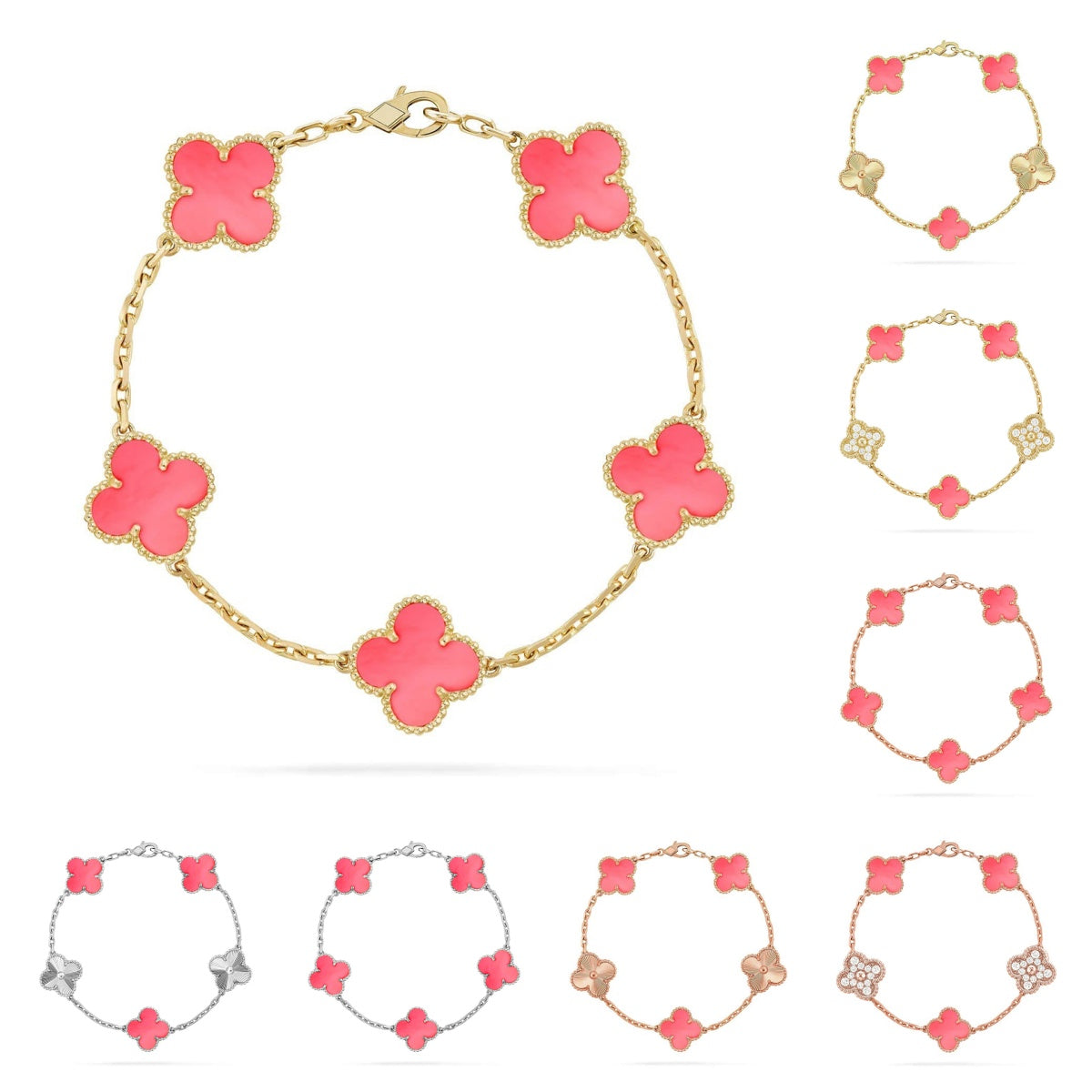 [Aetheris]LUCKY CLOVER 5-MOTIF BRACELET – KOLLEKTION ROSAFARBENES PERLMUTT