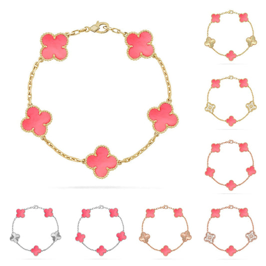 [Aetheris]LUCKY CLOVER 5-MOTIF BRACELET - PINK MOTHER-OF-PEARL COLLECTION