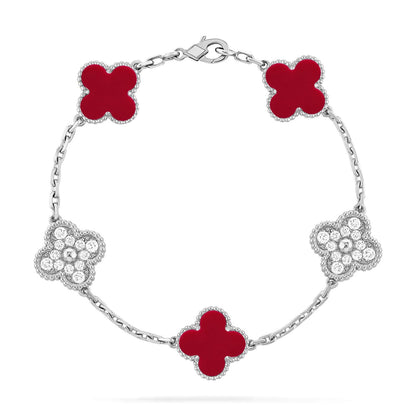 [Aetheris]LUCKY CLOVER 5-MOTIF ARMBAND – KOLLEKTION ROTER KARNEOL