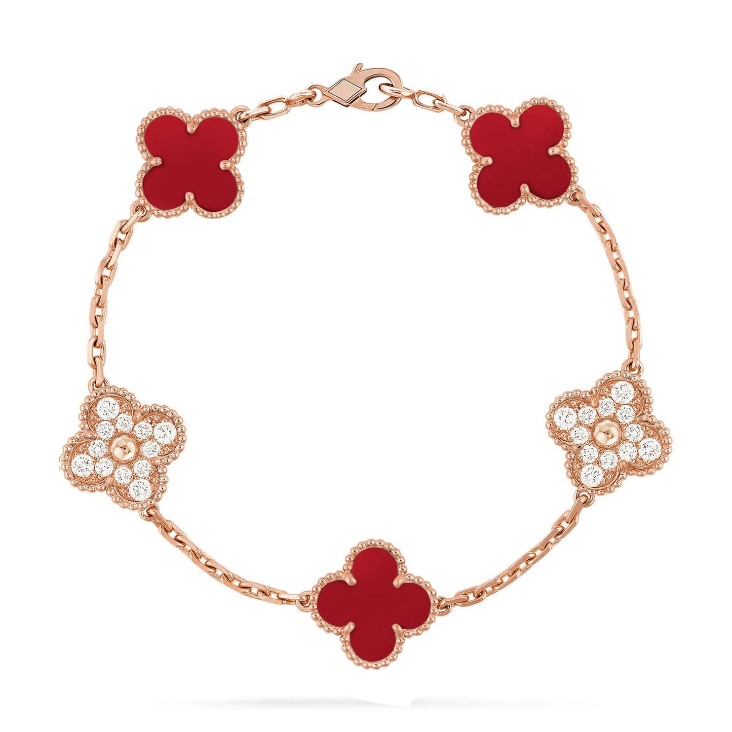[Aetheris]LUCKY CLOVER 5-MOTIF ARMBAND – KOLLEKTION ROTER KARNEOL